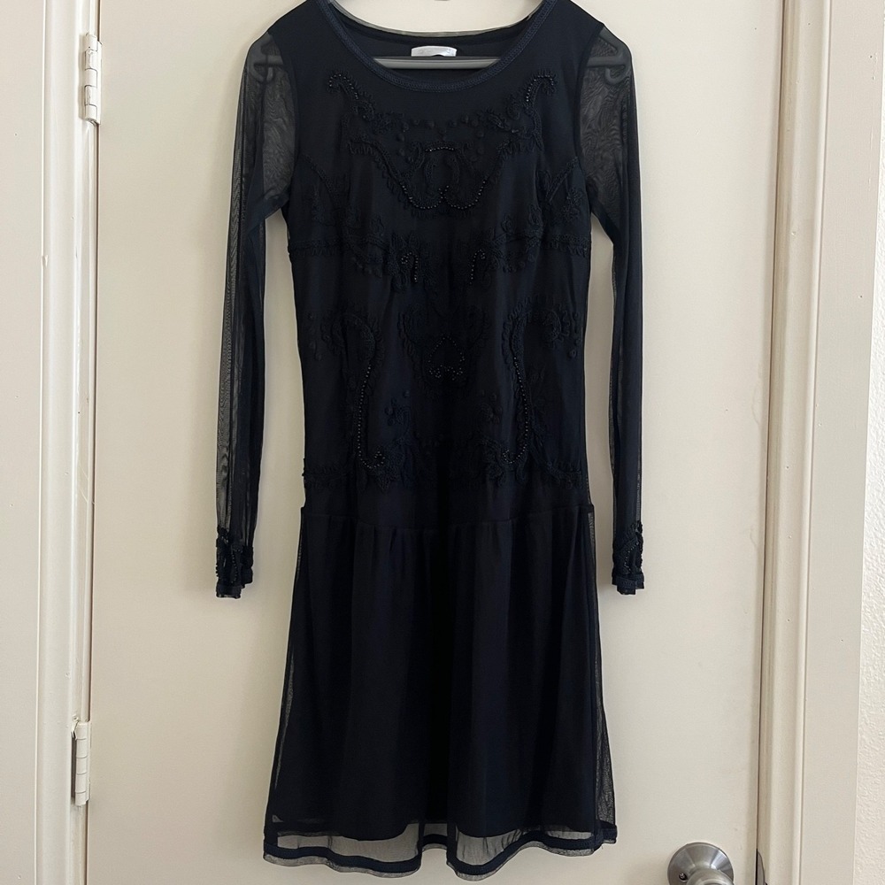 Promod Sheer Mesh Beaded Embroidered Dress XS Gothic Fairy Grunge Y2K Whimsigoth